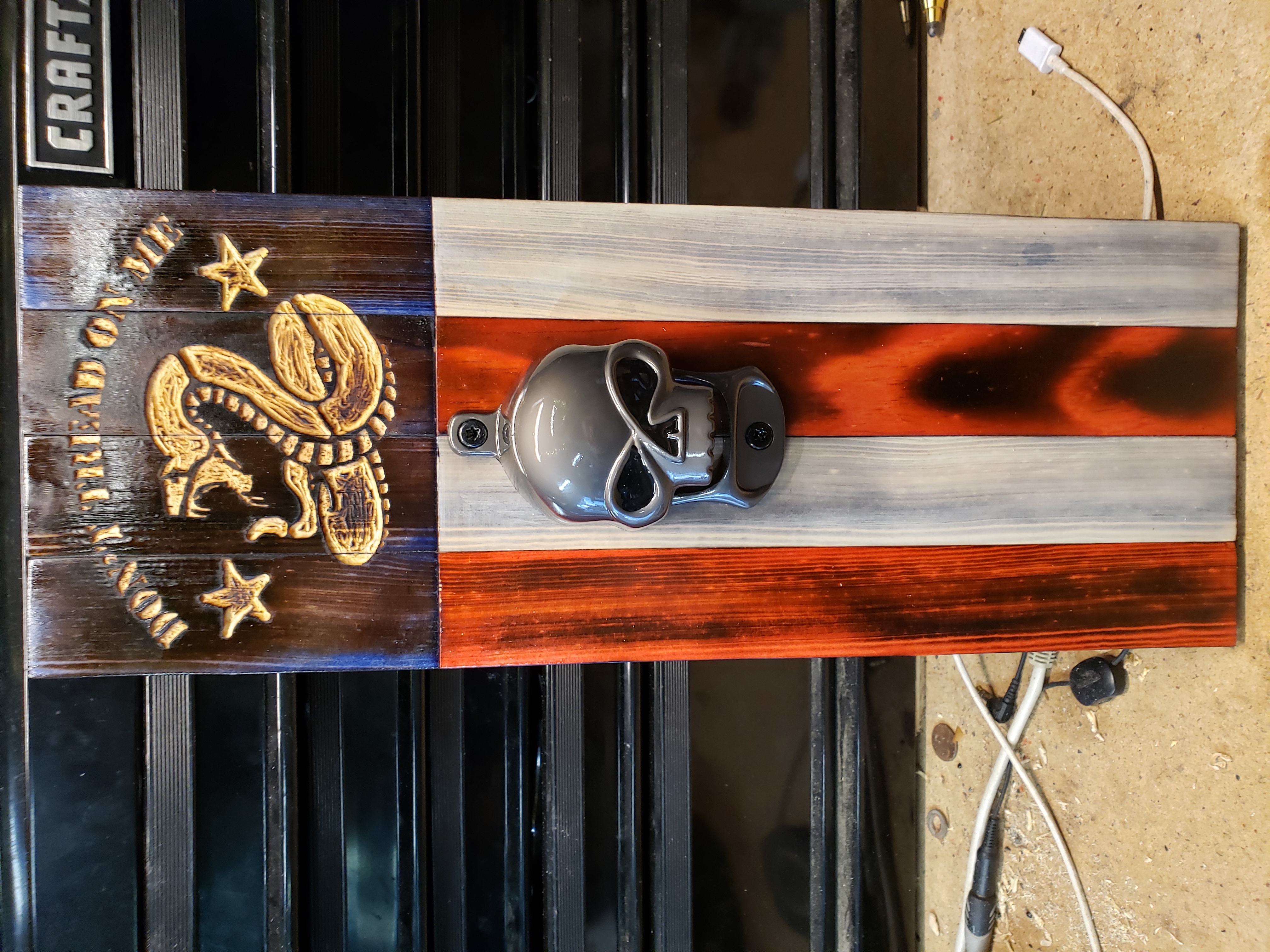 Don't Tread On Me bottle opener with skull