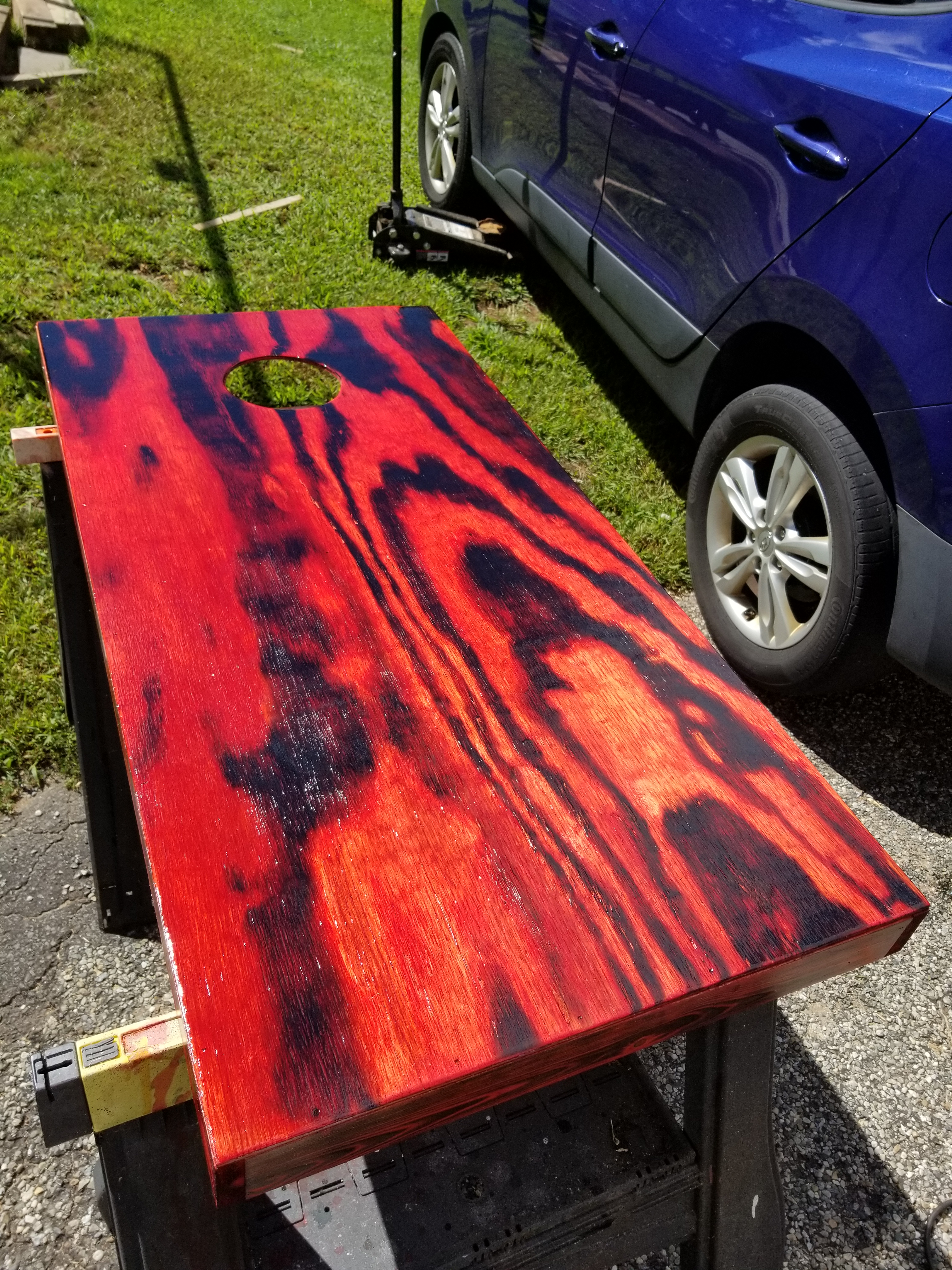 Custom cornhole board - red and black