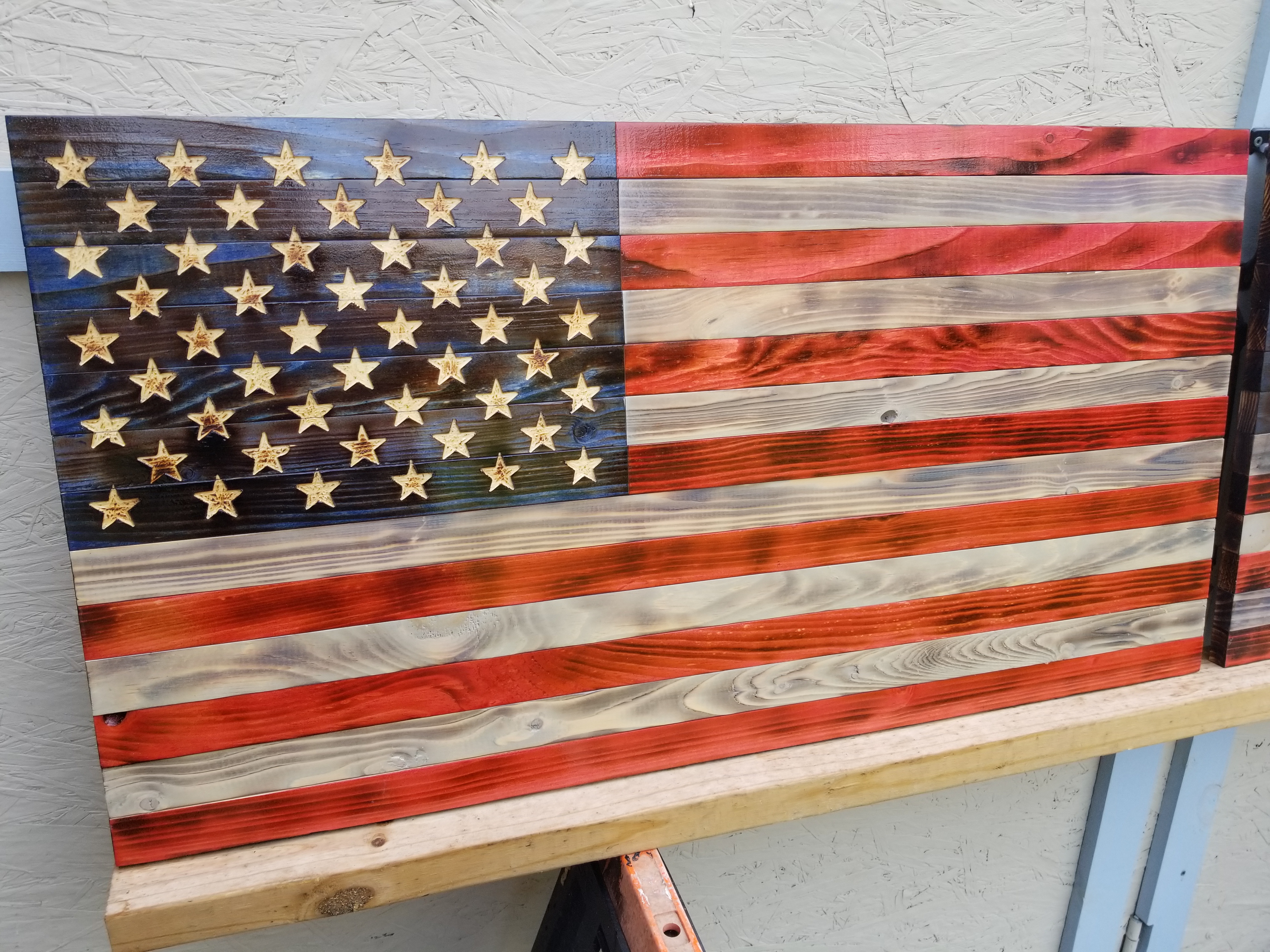 Rustic wooden American flag