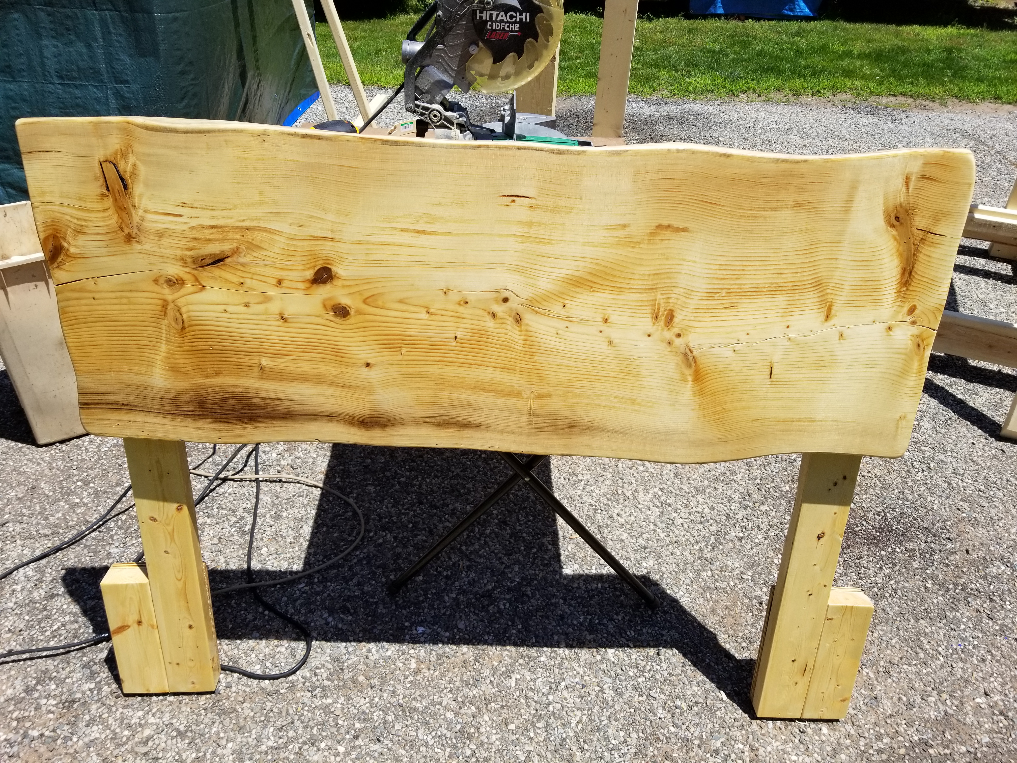 Live edge wood slab headboard - natural finish
